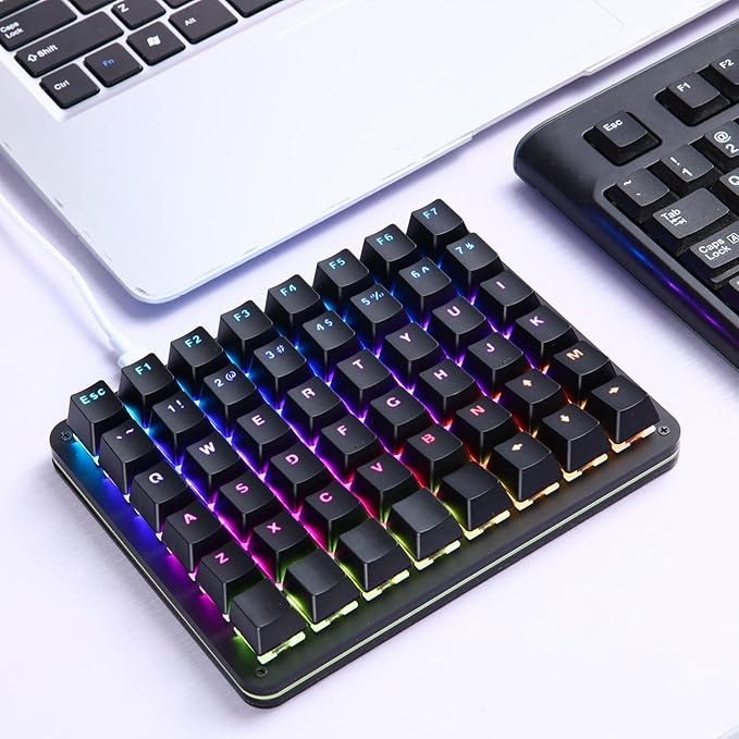 Koolertron One Handed Mechanical Gaming Keyboard, 48-Key Fully Programmable Mini Keypad, Mini USB Macro Keyboard with RGB LED Backlit, for Windows PC Gamer (48 Keyboard/Red Switches)