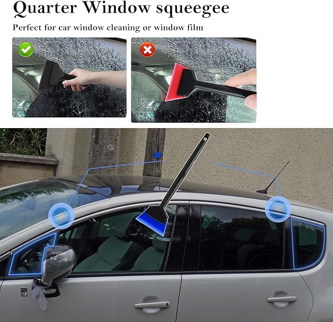 3Pcs Window Tint Squeegee, Rubber Mini Squeegee with Anti Slip Handle, All Purpose Vinyl Wrap Tool Kit for Car Corner Window Windshield Glass Mirror