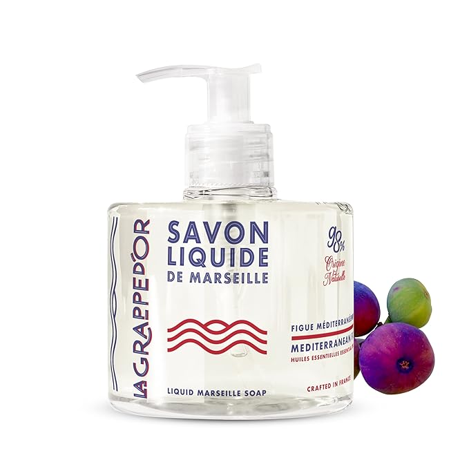 La Grappe d'Or Mediterranean Fig Marseille Hand Soap with Essential Oils | Handmade in France from Moisturizing Organic Olive & Coconut Oil | Natural, Cruelty-Free & Vegan, 11.10 oz Liquid