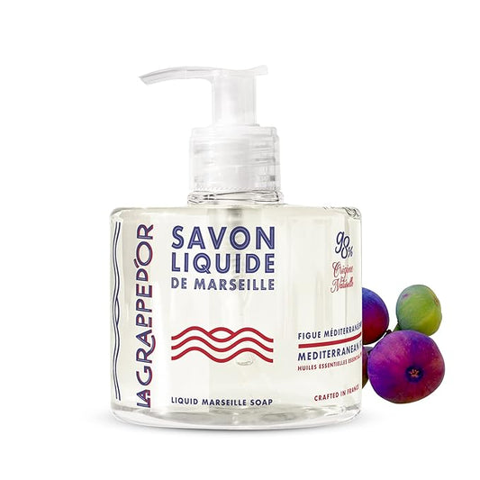 La Grappe d'Or Mediterranean Fig Marseille Hand Soap with Essential Oils | Handmade in France from Moisturizing Organic Olive & Coconut Oil | Natural, Cruelty-Free & Vegan, 11.10 oz Liquid