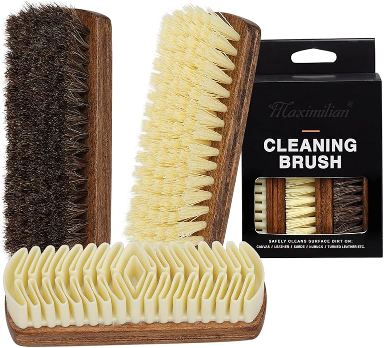 MAXIMILIAN Shoe Shine Brush Kit Horsehair Brushes for Polishing Crepe Suede Shoes Brush Soft Bristles Leather Cleaning Nubuck 3PCS Professional Shoe Polish Kit