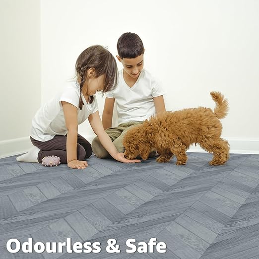 Art3d 30-Pack Herringbone Peel and Stick Vinyl Floor Tiles, 12" x 12" Self Adhesive Waterproof Wood Flooring Plank for Kitchen Bathroom Bedroom, Cover 30 Sq. Ft, Grey