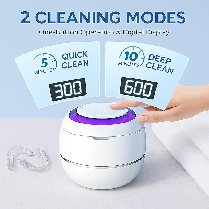 Ultrasonic Retainer Cleaner Machine – 42kHz Premium Quality Dental Cleaner for Dentures, Retainers, Jewelry, and More – 180ML Tank, Dual Modes, Digital Timer, Portable (Black)