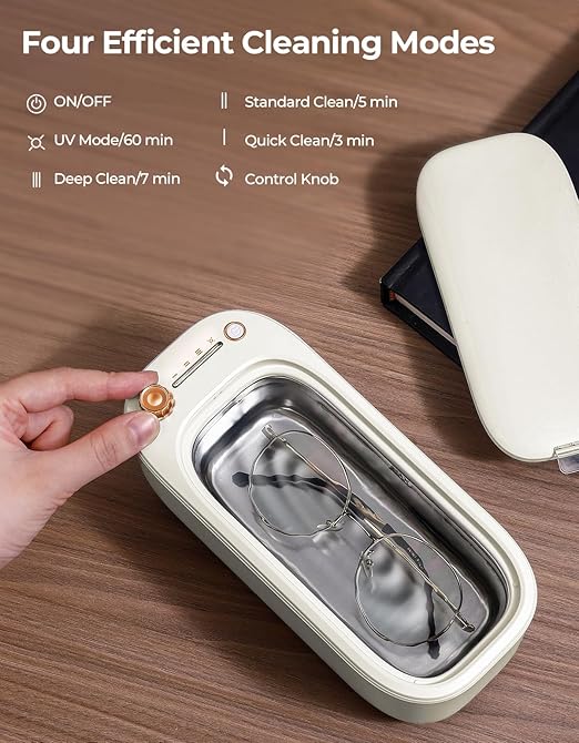 Ultrasonic Jewelry Cleaner with UV – 47kHz Ultrasonic Cleaner Machine with 4 Cleaning Modes for Jewelry, Eyeglasses, Watch Strap, Dentures, Retainers & More – Ivory