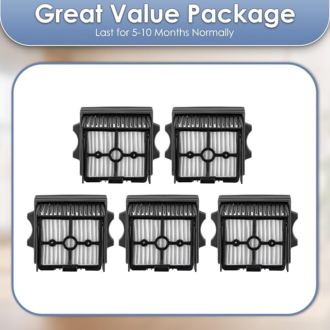 (5 Pack) Floor One S9 Artist Pro Replacement HEPA Filters Compatible with Tineco Floor ONE S5 Combo Cordless Wet Dry Vacuum Cleaner Filter, Accessories Kit (Note: Not applicable to Floor ONE S5/S3)