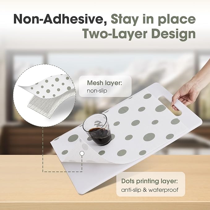 Drawer and Shelf Liner, Non-Slip Kitchen Cabinet Liners Non-Adhesive Thick Strong Grip Waterproof Washable Mats Protect Dresser Shelves Cupboard Bathroom Cabinets, Polka Dot, 18 in X 20 FT