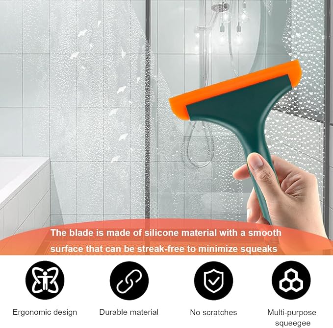 Small Silicone Window Squeegee, 5.9 Inch Car Windshield Water Blade Squeegee with Non-Slip Handle, All-Purpose Cleaning Squeegee for Car Windshield, Window, Mirror (Black Green)