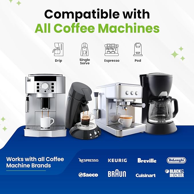 True Fresh Coffee Machine Cleaner & Descaler Tablets 25 Pack - Removes Limescale & Oils, Compatible with Keurig, Nespresso, Breville, Delonghi, Miele - for Espresso & Drip Makers, 1 Year Supply