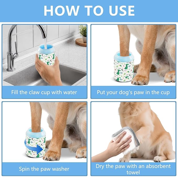 Dog Paw Cleaner Cups for Dogs Pets Foot Washer Paw Scrubber for Medium Small Cats Dogs Cleaning Cup Colorful Doodle Animals