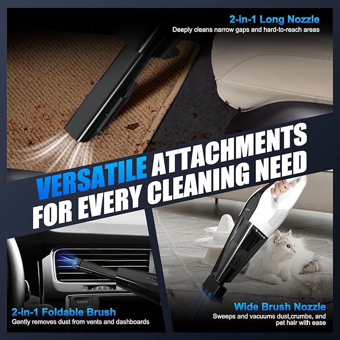 Car Vacuum Handheld Cordless Car Vacuum Cleaner for Drivers, Office, Home & Pet Hair, with True Brushless Motor, Ultra-Strong Suction, Rechargeable Battery&Big Dust Cup, Type-C Fast Charging