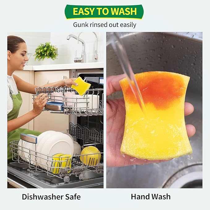 HOMERHYME Heavy Duty Sponges 60 Pack, Sponges Kitchen Double-Side Scratch-Free Dish Sponges, Sturdy Kitchen Sponge For Dishes, Multipurpose Cleaning Supplies For Home And Kitchen, Bathroom & Household
