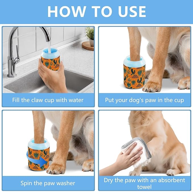 Dog Paw Cleaner Cups for Dogs Pet Foot Washer Paw Scrubber for Small Medium Large Dogs Cats Cleaning Cup Orange Birds Pyramids Plants