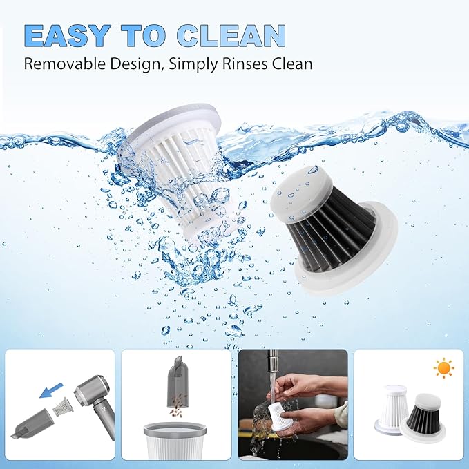 Mini Car Vacuum Cleaner, 4 in 1 Cordless Vacuum Cleaner, 22000PA High Power Portable Car Vacuum with Brushless Motor, for Home, Office, Camping (Gray Silver)