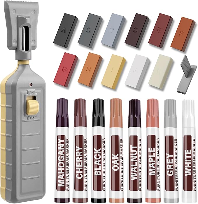 Vinyl Floor Repair Kit with Heat Pen - 11 Colors Laminate Wood Floor Repair Kit Touch Up Marker Hard Wax Linoleum Repair Kit Restore Any Scratches, Stains, Cracks, Hole for Floor, Door, Cabinet