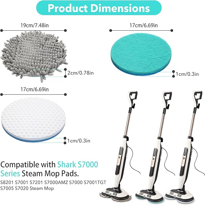 S7001 Upgraded Steam&Scrub Mop Pads for Shrak,S8201 S8001 S7000 S7201 S7000AMZ S7005 S7020 S7001C All-in-One Hard Floor Steam Mop (6Green-Without snap Fastener)
