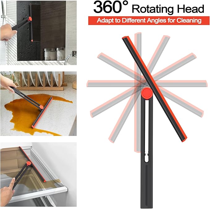 Shower Squeegee for Glass Doors with 2 Pack Multi-Purpose 360° Rotating Window Squeegees for Walls Wiper, Car Windshield, Tile, Mirrors and Kitchen, 11-Inchs