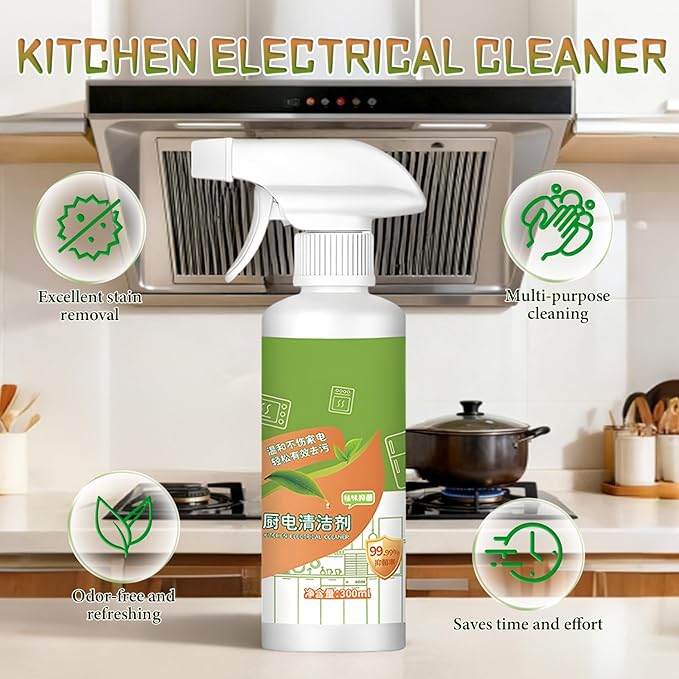 Cleanse Natural Enzyme Formula to Household Appliances, Electrolyzed Ion Kitchen Cleaner Spray, Cleaner Stain Remover Spray, Kitchen Multi-purpose Foam Cleaner Spray for Hood, Oven, Stove(300ML)