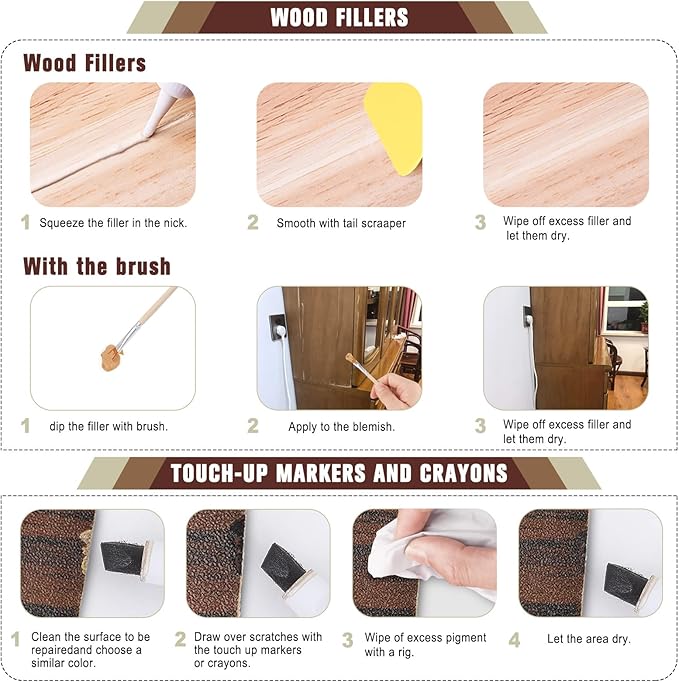 Furniture Repair Kit Wood Touch up Maker Restore Any Wood Furniture, Cover Surface Scratch for Wooden Floor Table, Filler Oak, Cabinet, Door, Veneer, Set of 39