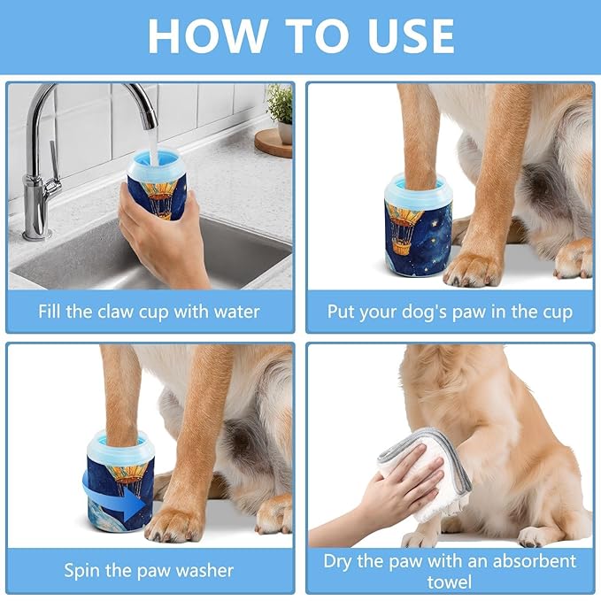 Dog Paw Cleaner Cups for Dogs Pets Foot Washer Paw Scrubber for Medium Small Dogs Cats Cleaning Cup Dolphins Air Ballon Starry Sky Blue