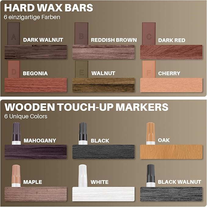 Laminate Floor Repair Kit, 6 Color Linoleum Repair Hard Wax Touch Up Marker with Heat Pen, Hardwood Floor Scratch Repair Cover Scratches, Stains, Cracks, Holes for Door, Cabinet, Table