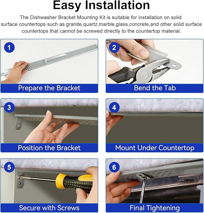 W10426979 24" Dishwasher Mounting Bracket Kit Fit for Whirlpool KitchenAid Maytag 24" Wide Dishwasher for Granite Quartz Stone Countertops Replaces AP5607641, 231179, AH3632890, EA3632890 PS3632890