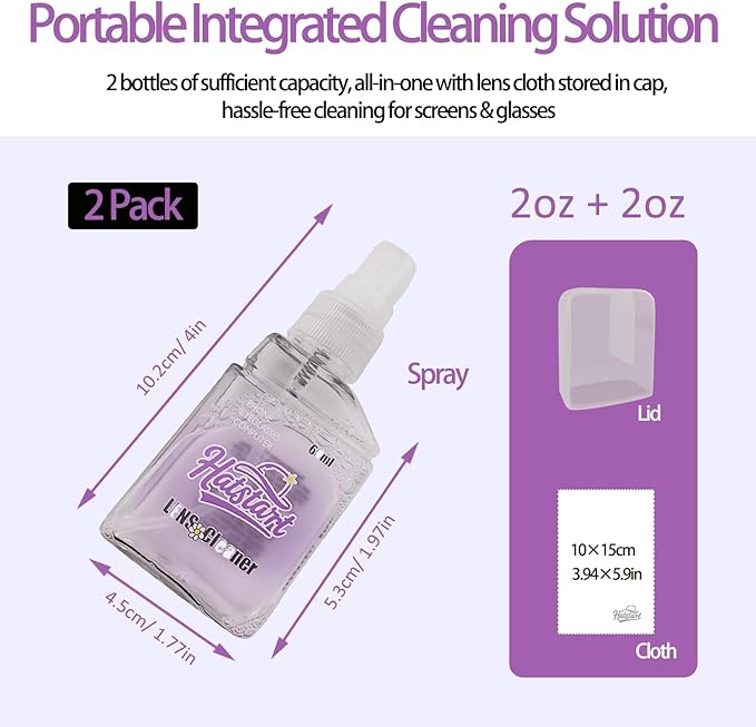 Phone Touch Screen Cleaner Mist Spray and Wipe, Hatstart Pristine Eyeglass Cleaning Kit for TV Laptop Computer Tablet PC LCD Flat Screens Car Display, Compatible with iPhone iPad MacBook Pro, Purple