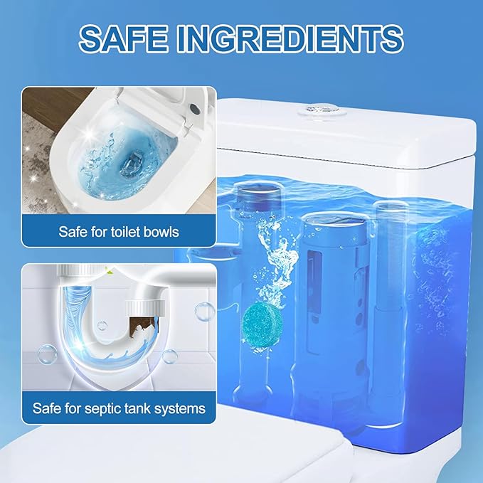 Toilet Bowl Cleaner Tablets Blue Toilet Tank Cleaners, Septic-Safe Hard Water Stain Remove, Odor Remover Bathroom& Effervescent Stain， Automatic Toilet Cleaning & Deodorizer，50 Count Automatic—good50