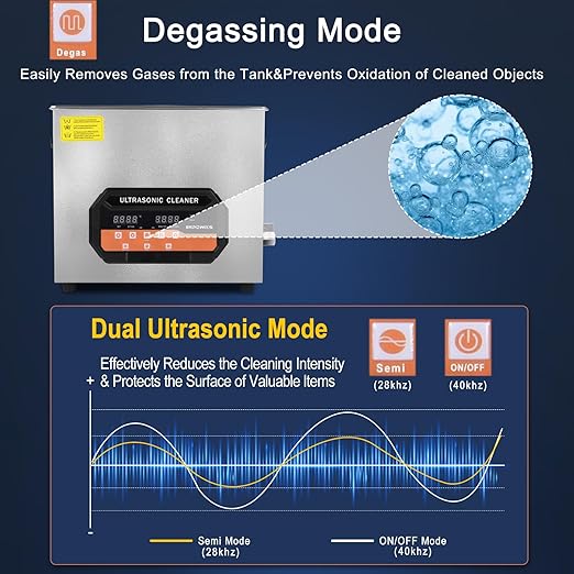 Ultrasonic Cleaner 16L 360W Digital Ultrasonic Cleaning Machine with Upgraded Degassing & Gentle Mode, 40kHz, with Heater & Timer for Tools, Jewelry, Watches, Glasses, Dentures, Small Parts