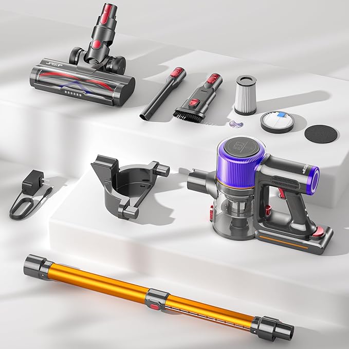 Cordless Vacuum Cleaner, 650 W/ 55000 Pa/ 70 Mins Vacuum Cleaners for Home,with Touchscreen and Anti-Tangle Brush, Vacuum Cleaner 1.5 L Dust Container, 9-in-1 for Hard Floors, Carpets and Pet Hair