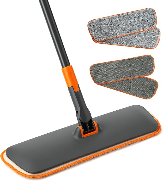 2-in-1 Wet Dry Flat Microfiber Mop for Hardwood Floors-Reusable Washable Pads, Telescoping Long Handle Floor Cleaner for Tile Laminate, Pet Hair Removal, Car Detailing & Window Cleaning