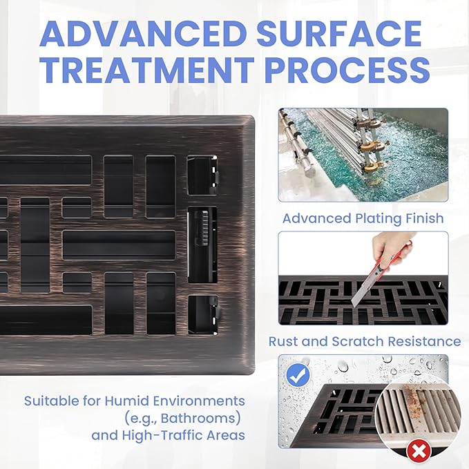 4x12 Inches Heavy Duty Walkable Floor Register Easy Adjust Air Supply Lever Floor Vents - Seattle Design - Vent Cover for Home Floor - Oil Rubbed Bronze