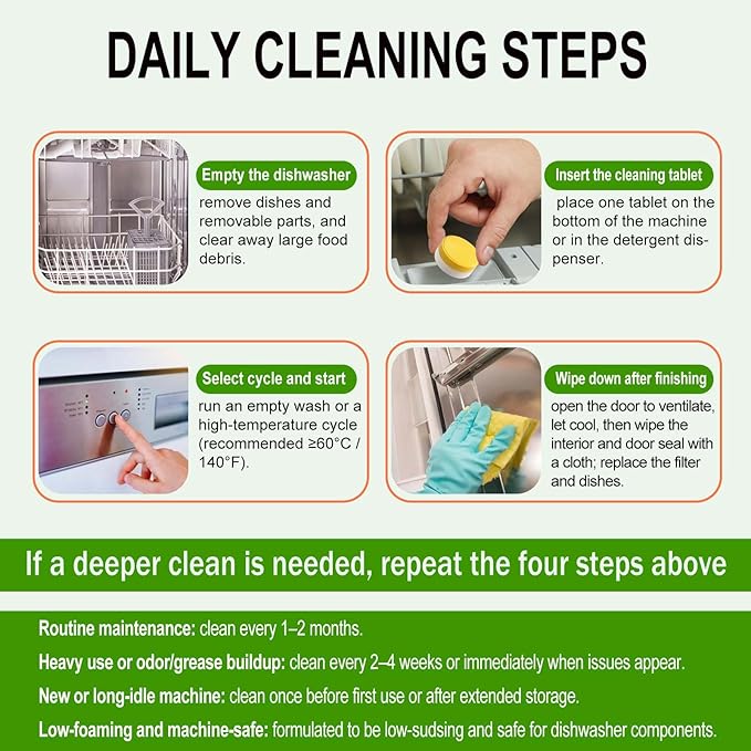 Dishwasher Cleaner and Deodorizer Tablets - 40 Pack, Powerful Deep Cleaning, Natural Formula, Effective Limescale & Odor Removal, Calcium, Scale, Hard Water Stains, Oil, Compatible with All Models
