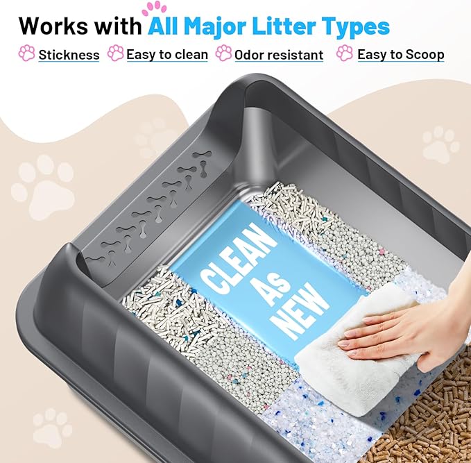 Stainless Steel Litter Box,Enclosed Cat Litter Box with High Sided Lid,Low Front Entry for Kittens,Small,Medium&Senior Cats,Leak-Resistant&Spill-Reducing,Easy to Clean,Scoop Included