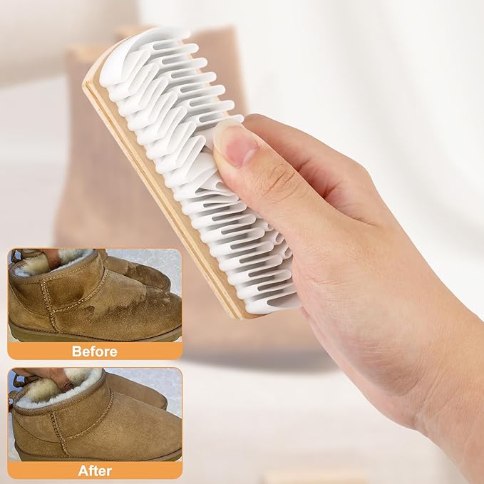 2PCS Suede Brush and Eraser Set,Professional Suede Shoe Cleaner for Shoes,Boots,Bag&Jackets,Wooden Handle Suede Cleaning Kit with Soft Brush&Stain Eraser for Nubuck,Leather&Furniture