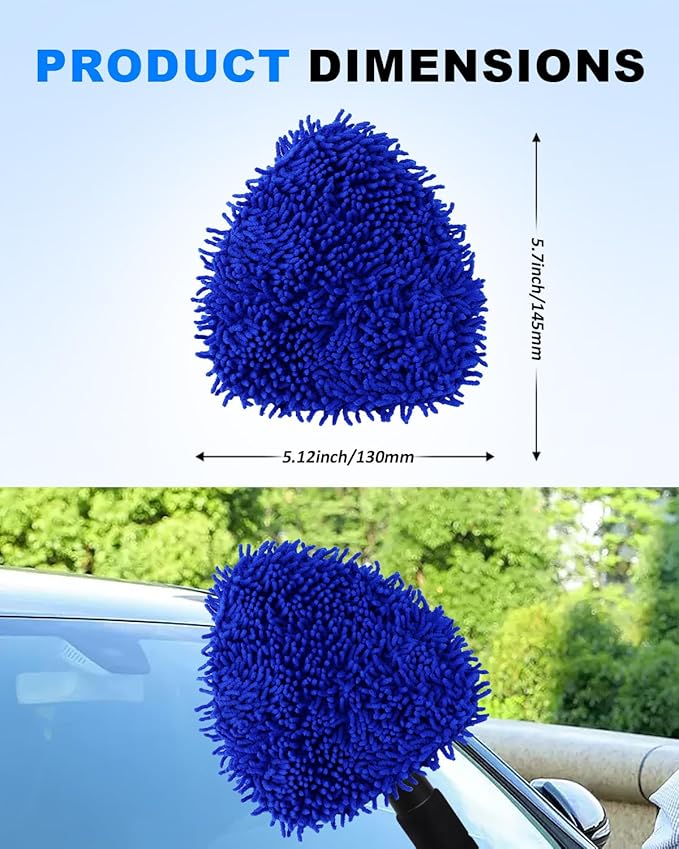 5 Pack Microfiber Pads, Upgraded High-Density Chenille Replacement Heads Cover for Windshield Cleaner Tools, Car Windshield Cleaner Pads, Fit for Window Reach Tool, Handle Not Included (Blue)