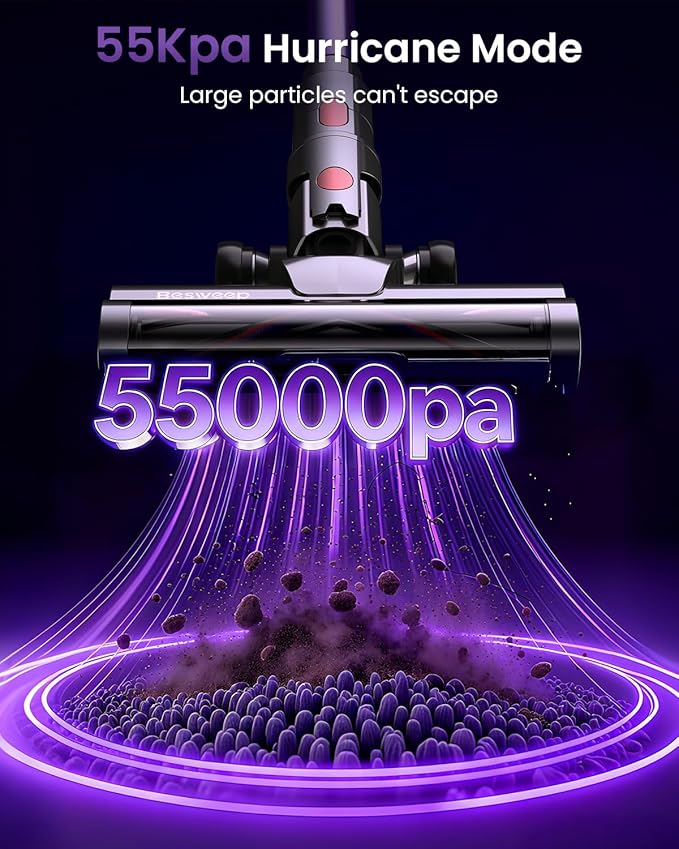 Cordless Vacuum Cleaner 55Kpa/650W/70Mins,1.8L Self Standing Stick Vacuum,Upgraded Vacuum Cordless with Hurricane Mode,Touch Screen,Anti-Tangle Wireless Vacuum,Vacuum Cleaners for Home/Pet Hair/Carpet