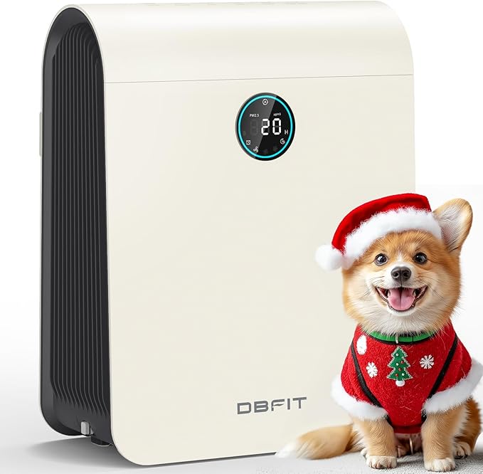 Air Purifiers for Home Large Room Up to 2590 ft² with PM 2.5 Display Air Quality Sensor, DBFIT H13 HEPA Air Purifier with Washable Filter, Auto Mode, Air Cleaner for Smoke Dust Pets Hair (Ivory White)