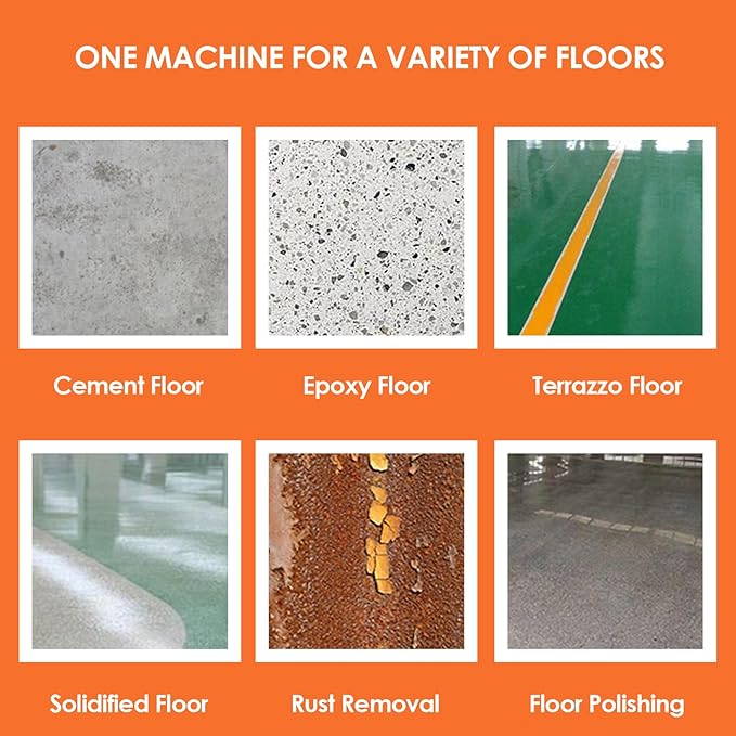 Concrete Floor Grinder Polishing Buffer Machine Cement Ground Grinder for Epoxy Terrazzo Floor with 30L Dust Bucket 6pcs Grinding Heads 220V