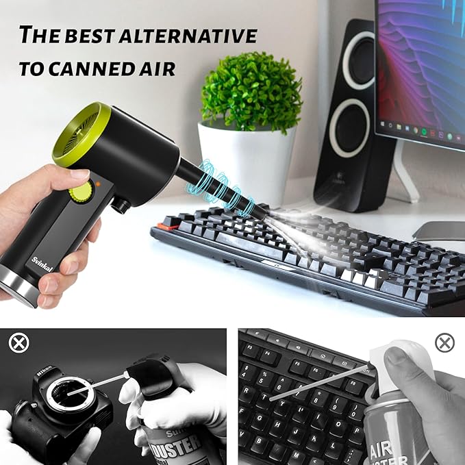 Compressed air Duster Electric, Computer air Blower Gun, air Blower for Computer Keyboard, Cordless air Duster, for Cleaning Camera Toys Greenery Computer Keyboard, etc（Brushless Motor）