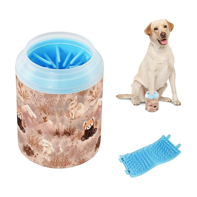 Dog Paw Cleaner Cups for Dogs Pets Foot Washer Paw Scrubber for Medium Small Cats Dogs Cute Cleaning Cup Pink Rabbits Redpandas Mountains Plants