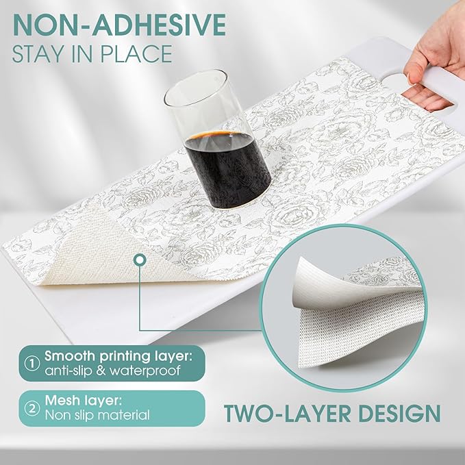 Drawer and Shelf Liner, Non-Slip Kitchen Cabinet Liners Non-Adhesive Thick Strong Grip Waterproof Washable Mats Protect Dresser Shelves Cupboard Bathroom Cabinets, Rose, 24 in X 30 FT