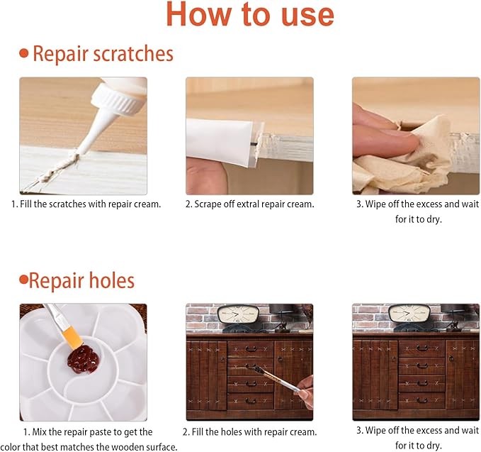 Wood Furniture Repair Kit, 12 Colors Wood Fillers Hardwood Laminate Floor Repair Kit Touch Up Paint Repair Scratch, Cracks, Stains, Discoloration for Furniture, Door, Cabinet, Floor, Table Surface