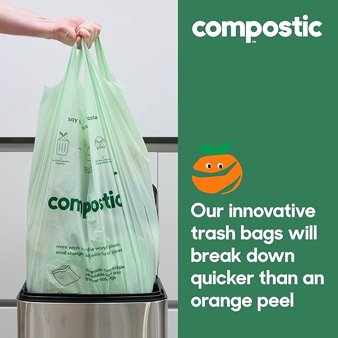 Compostic Home Compostable Trash Bags, 13 Gallon Tall Kitchen Rubbish Bags, Extra Strong & Quickly Breaks Down, 50 Count