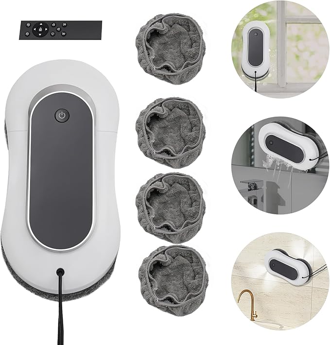 Window Cleaner Robot W/Remote Control, Dual Direction Auto-Spray Smart Window Cleaner, White Smart Glass Cleaning Robot, Window Washer Robot, Automatic Smart Robot Cleaner for Windows, Mirrors, Tiles