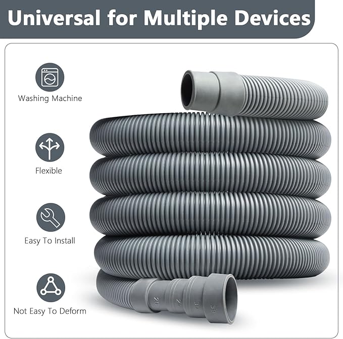 Washing Machine Drain Hose, 6.5 Feet Flexible Dishwasher Hose Extension Kit, Universal Washer Drain Hose, W/ 1 Hose 4 Clamps-Bend Holder