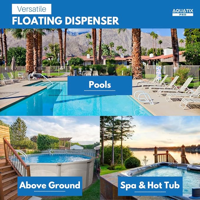 Aquatix Pro Pool Chlorine Floater Dispenser for 1 to 3 inch Tablets, Large Durable Floating Dispenser for Spa, Hot Tub, In-ground & Above Ground Small & Large Pools, Adjustable Flow Rate, Collapsible