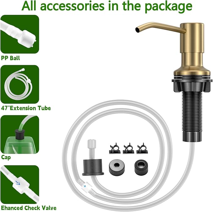 Kitchen Sink Soap Dispenser, Built in SoapDispenser, 47" Extension Tube kit, Counter Lotion Dispenser Pump, No Need More Refills (Gold)