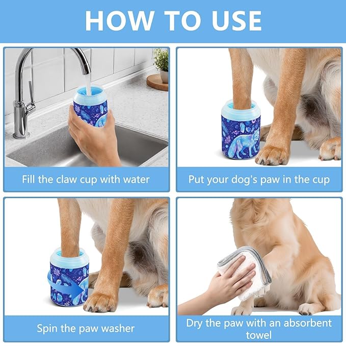 Dog Paw Cleaner Cups for Dogs Pet Foot Washer Paw Scrubber for Medium Small Large Dogs Cats Cleaning Cup Blue Foxes Crystals Plants