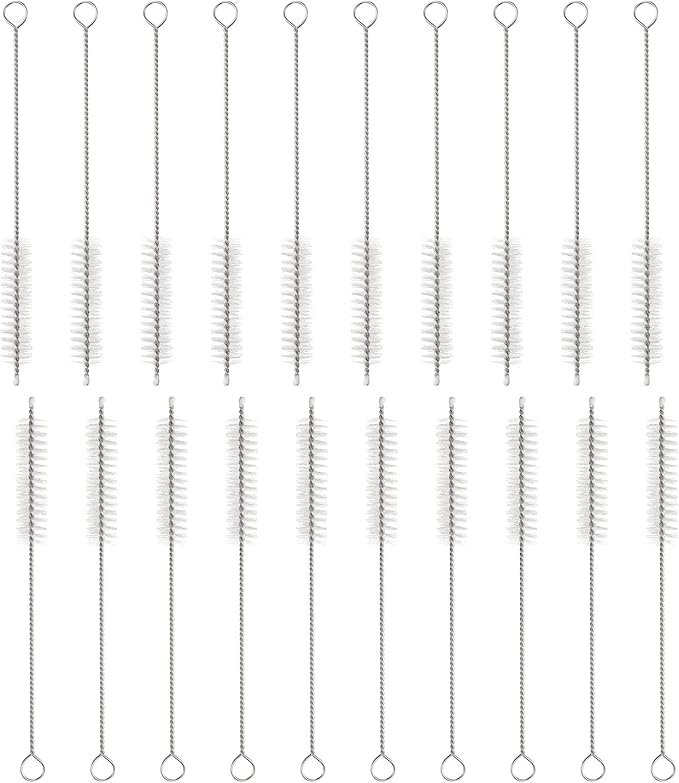 HARFINGTON Straw Cleaner Brush Set, 6 Inch Length 304 Stainless Steel and Nylon Bristles for Water Bottle Silicone Straw Sippy Cup Pipes, White (12mm OD, 20-Piece-Set)