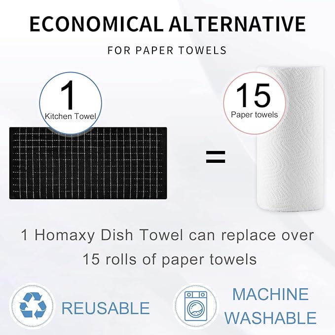 Homaxy 100% Cotton Terry Kitchen Towels(Multiple Color, 13 x 28 inches), Checkered Designed, Soft and Super Absorbent Dish Towels, 4 Pack